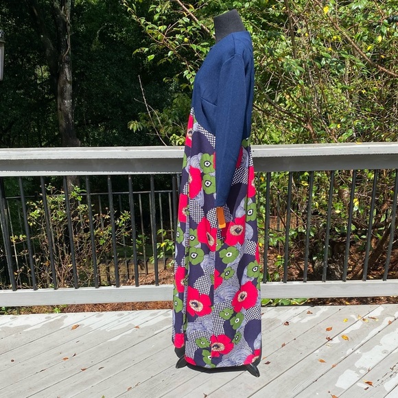 Deadstock NWT 60s 70 Flower Power Mod Ribbed Knit Bold Floral Hostess Maxi Dress - Picture 5 of 10